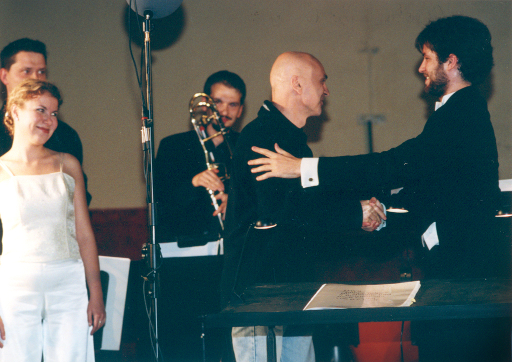 Warszawska Jesień 2004, Agata Zubel, Bernhard Lang i Łukasz Borowicz po wykonaniu DW9 