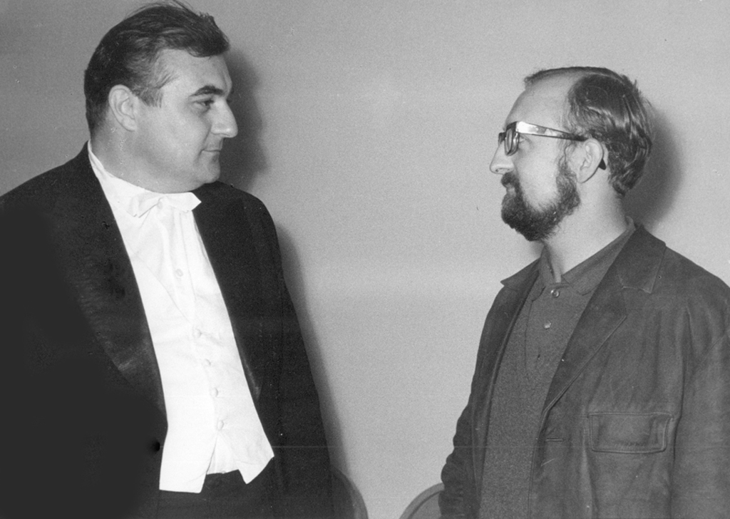 Franco Donatoni i Krzysztof Penderecki w rozmowie (1962), fot. Andrzej Zborski