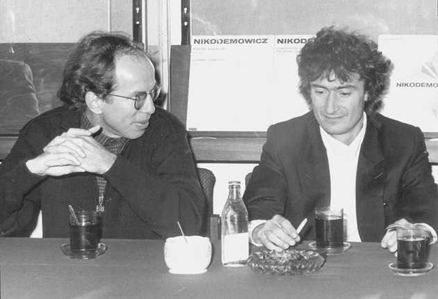 Jacek Kaspszyk i Gidon Kremer podczas konferencji prasowej 29 września 1987, fot. Włodzimierz Echeński