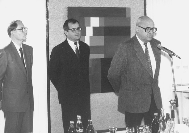 Borys Frydrychowicz, Andrzej Chodkowski i Józef Patkowski podczas otwarcia WJ w Filharmonii Narodowej w 1990, fot. Włodzimierz Echeński