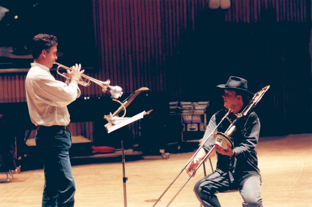 Håkan Hardenberger and Christian Lindberg during the concert on 19 September 1998, photo by Jan Rolke